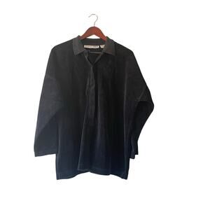 Vintage‎ 90s velour black Henley polo shirt size xl